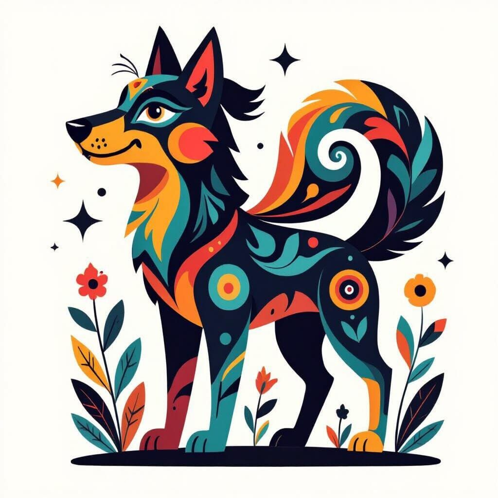 Minimalist Cartoon Dog Totem Logo