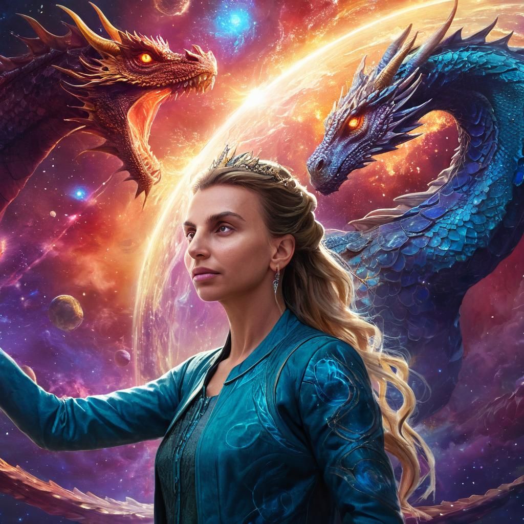 Celestial Queen and Dragon in Space Concept Art