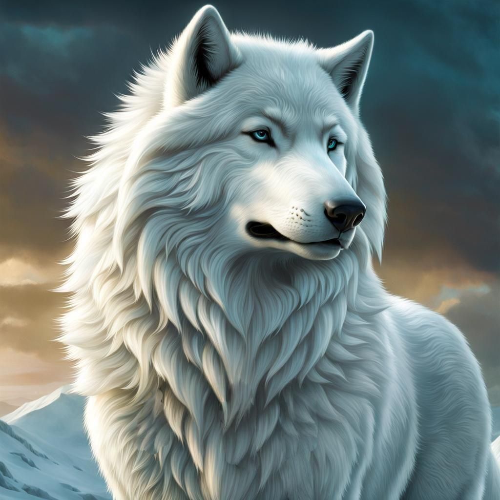 Giant White Wolf in Painterly Artistic Style