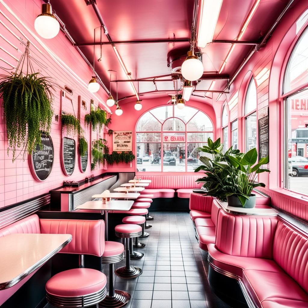 Vegan Diner in Baker-Miller Pink, UPA Style