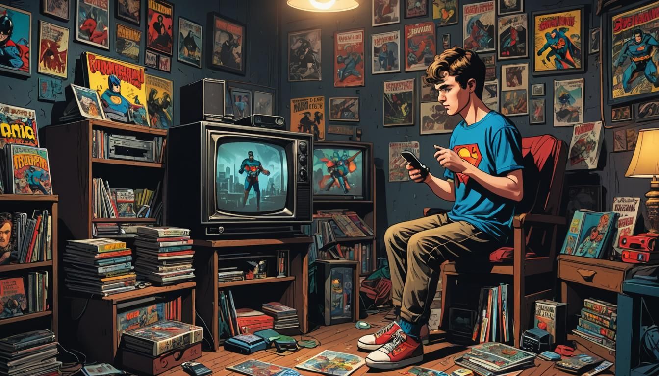 Teenage Gamer in Comic Book Art Style
