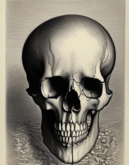 Human Skull Line Art in Gustave Doré Style