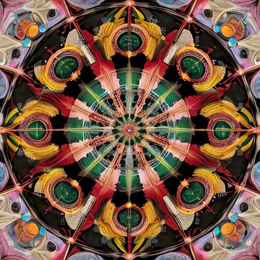 Kaleidoscopic Fractal Mandala in Symmetrical Tile Pattern