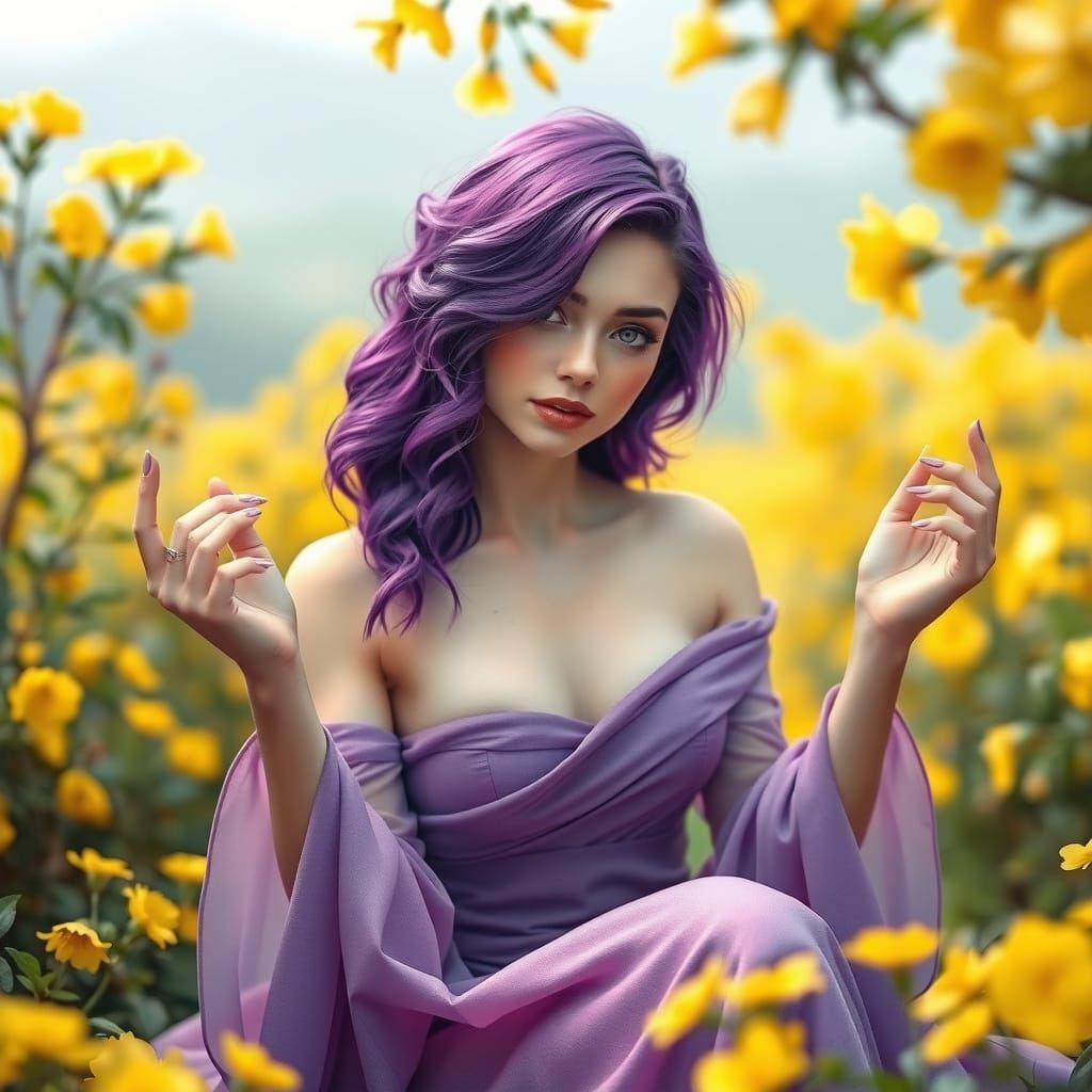 Dreamy Lady in a Vibrant Floral Paradise