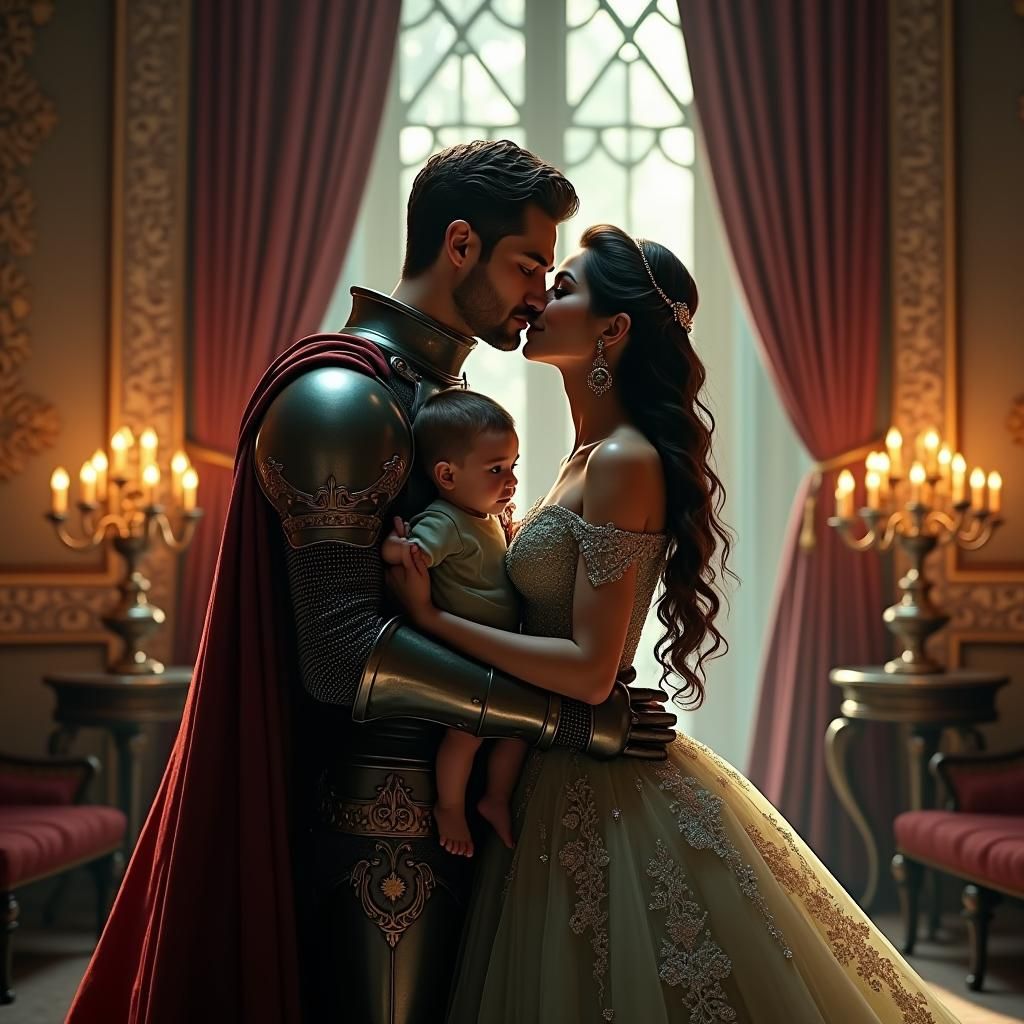 Knight and Princess Family Portrait in Ornate Armor