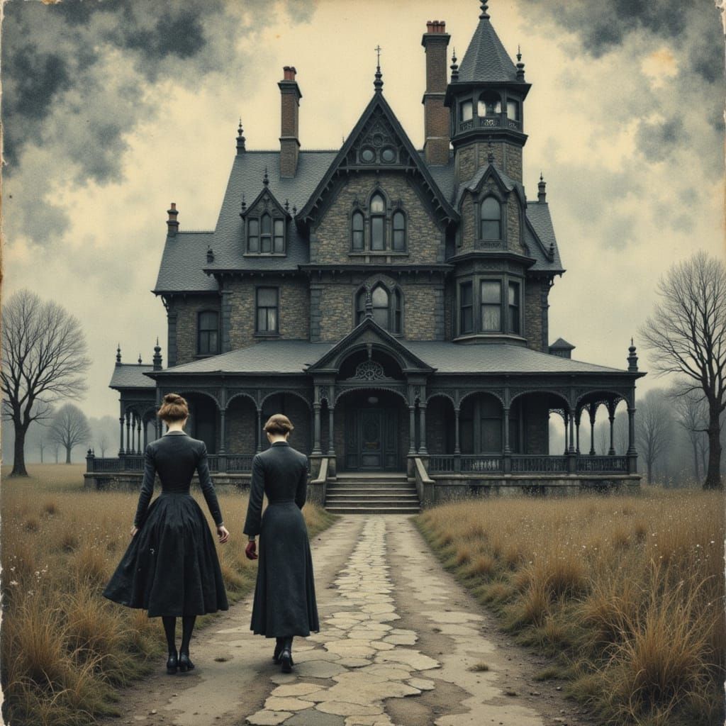 Gothic Mansion: A Moody Watercolor in Dark Academia Style