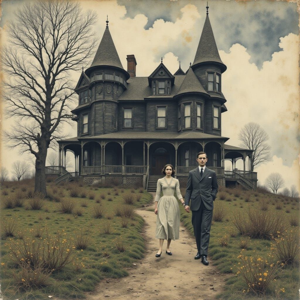 Gothic Mansion: Dark Academia Impressionistic Watercolor