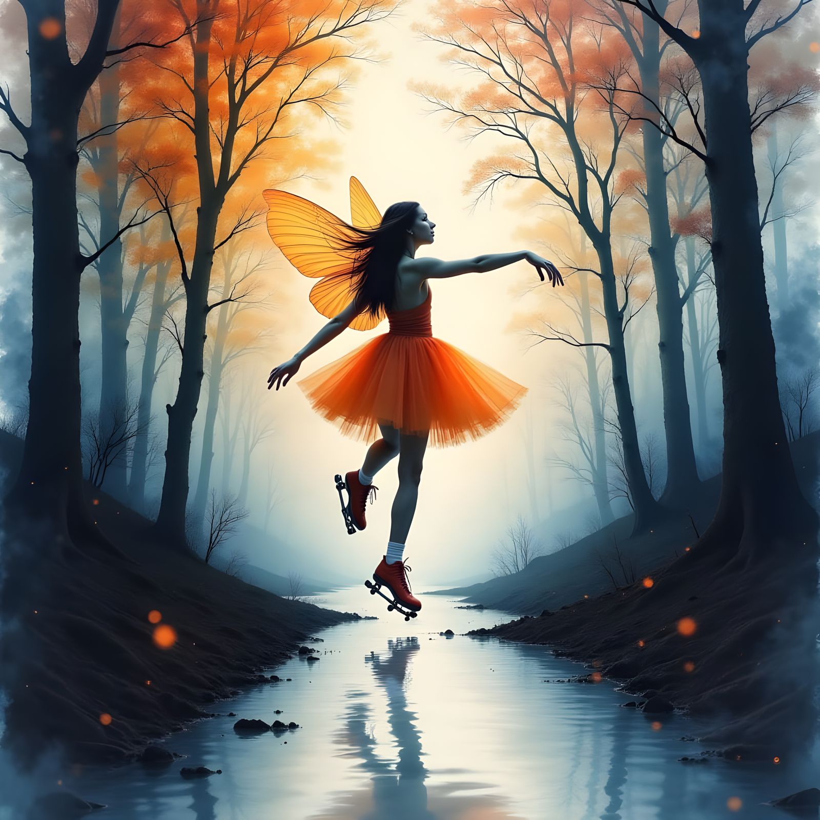 Fairy Roller Skating in Misty Enchanted Forest