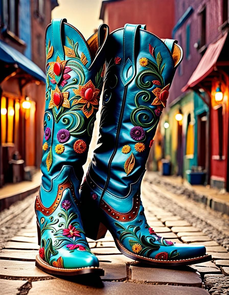 Detailed Western Cowgirl Boots in Whimsical Style