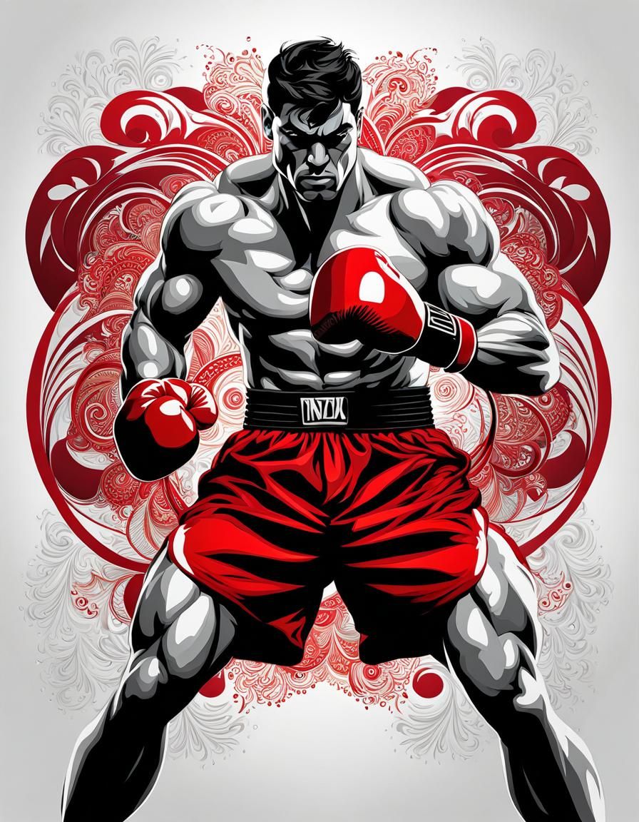 Boxer in Fighting Pose: Abstract Digital Art