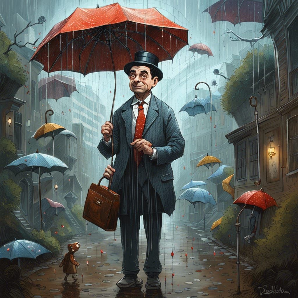 Mr. Bean and Mary Poppins Hybrid with Umbrella