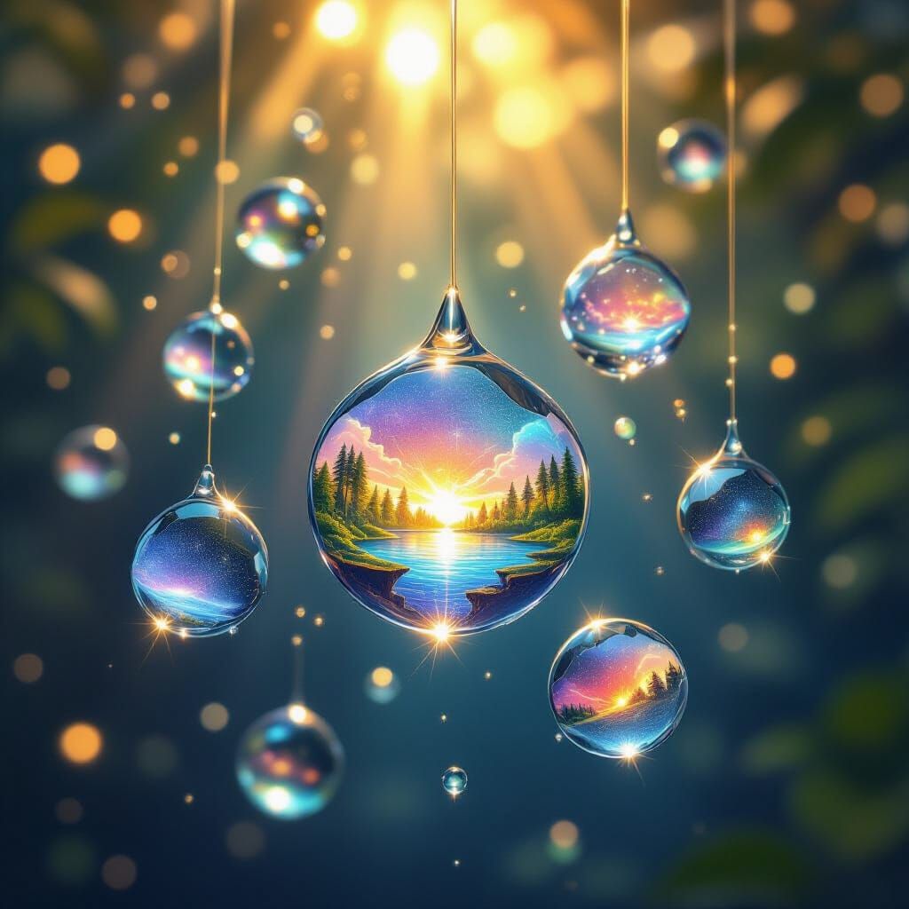 Crystal Orbs of Dreamlike Worlds in Golden Hour Light