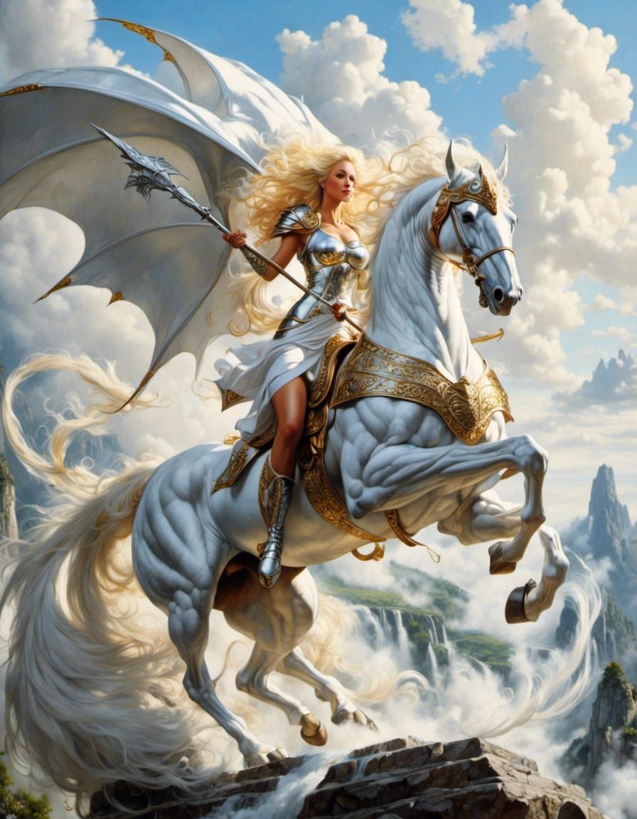 Dragon Rider on Silver Dragon with Lance