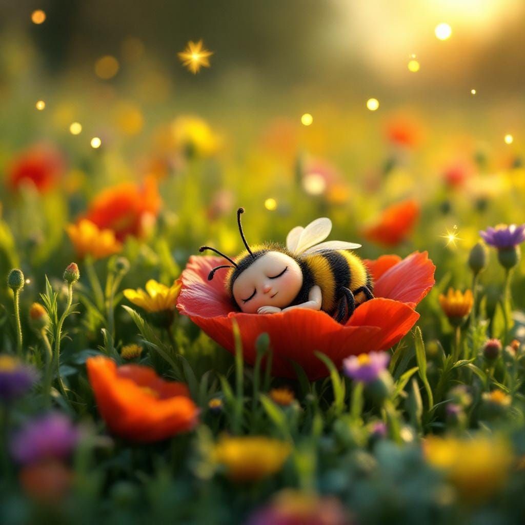 Sleepy Bumblebee in Claymation Flower Field