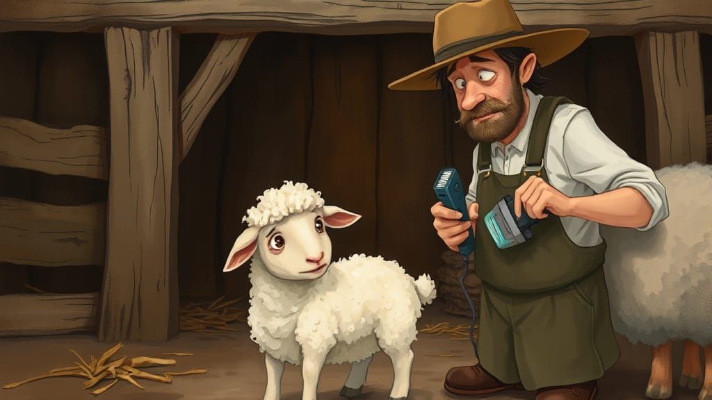 Lamb's First Shave: A Whimsical Digital Rendering