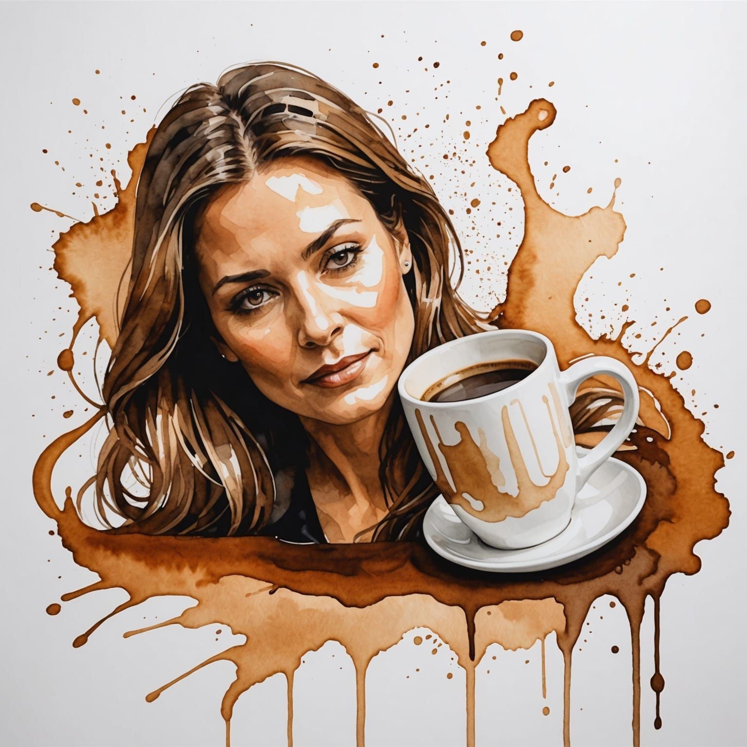 Coffee Spill Creates Watercolor Female Portrait
