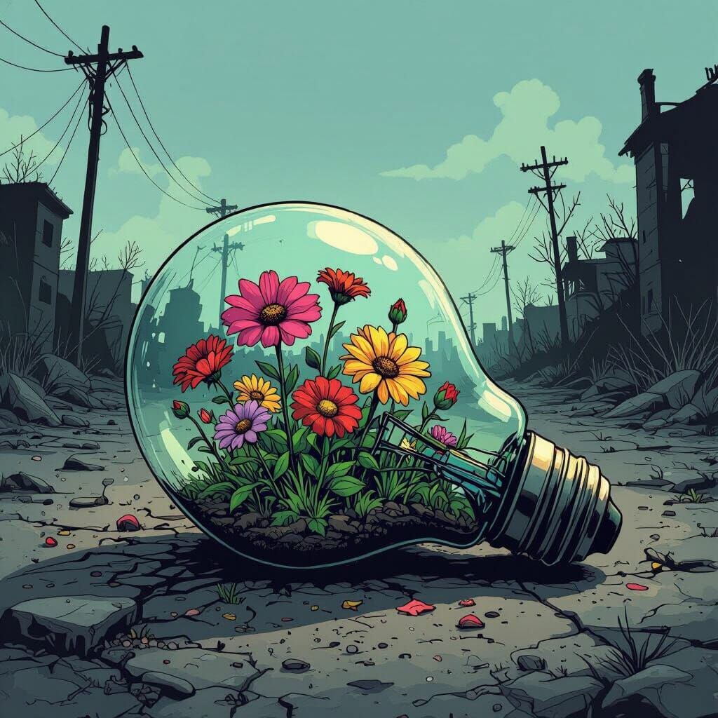 Flowers Bloom in Lightbulb, Comic Book Art