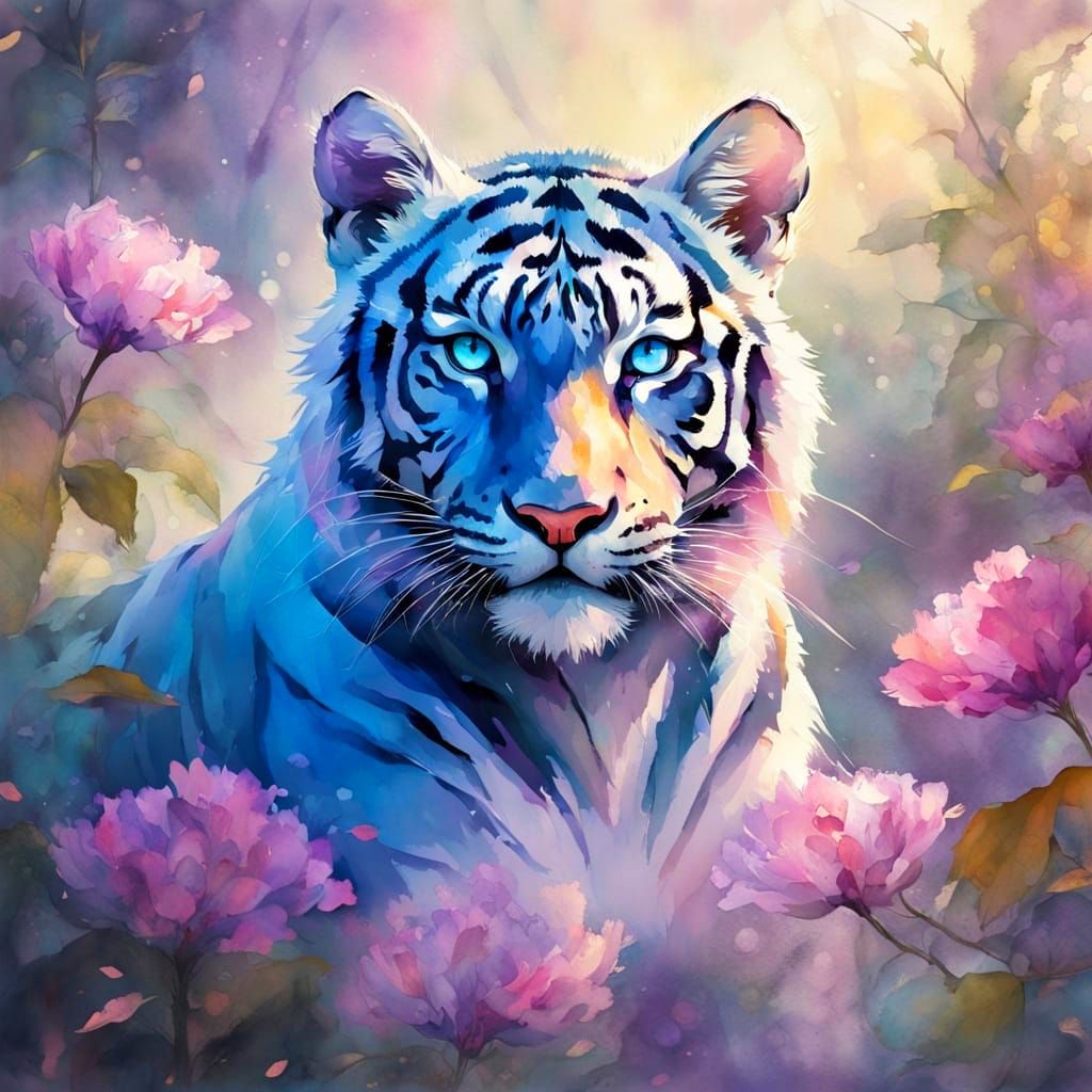 Blue Tiger Cub in Magical Realism Style