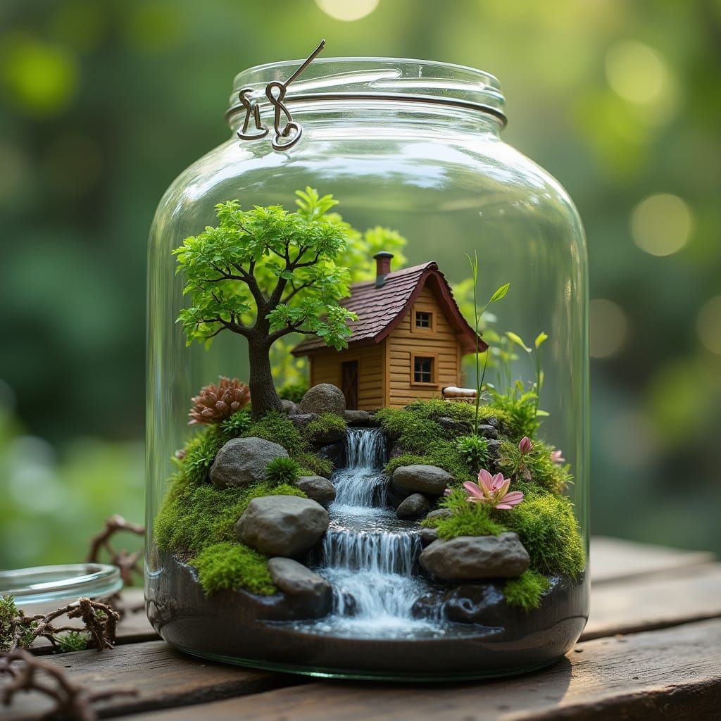 Miniature Village Scene in a Glass Jar