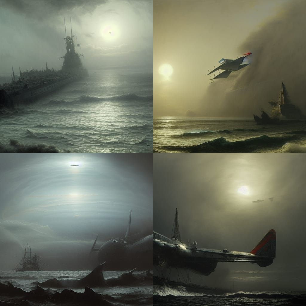 Menacing Ekranoplan in Gothic Horror Style
