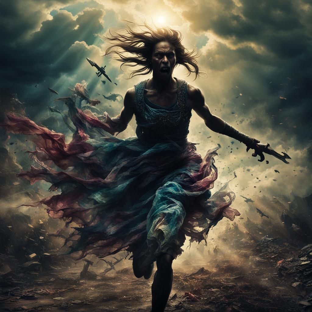 Macabre Chase Scene with Jewel Tones