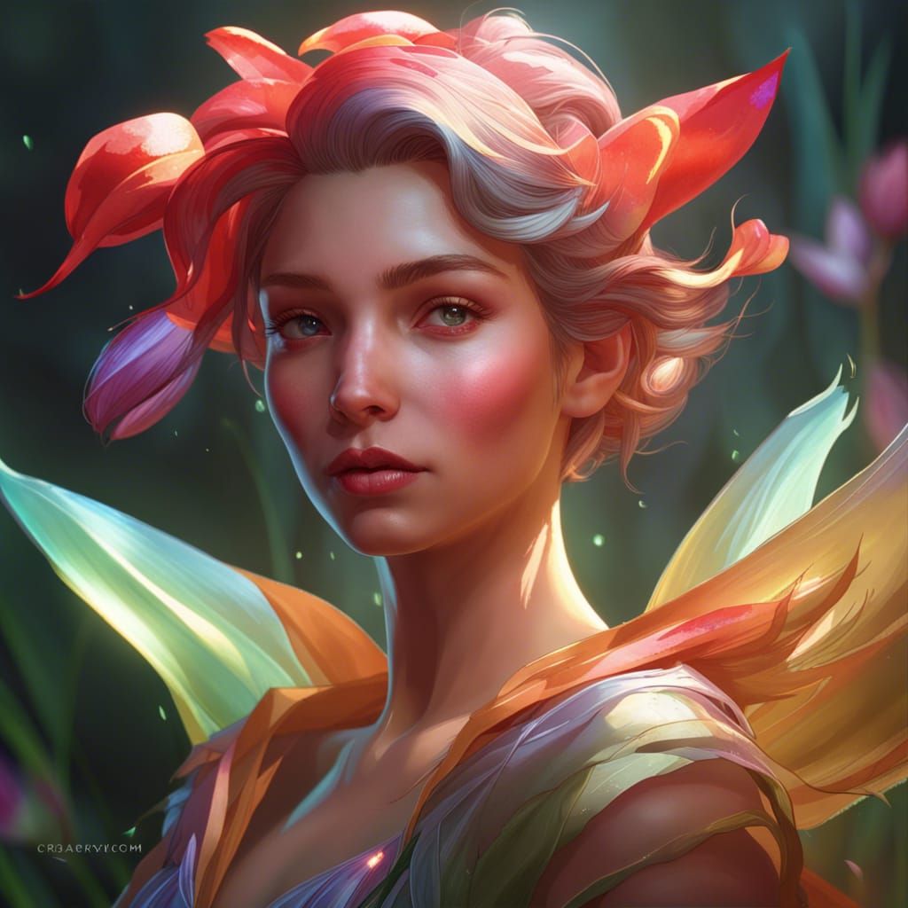 Detailed Tulip Fairy Portrait in Hyperreal Style