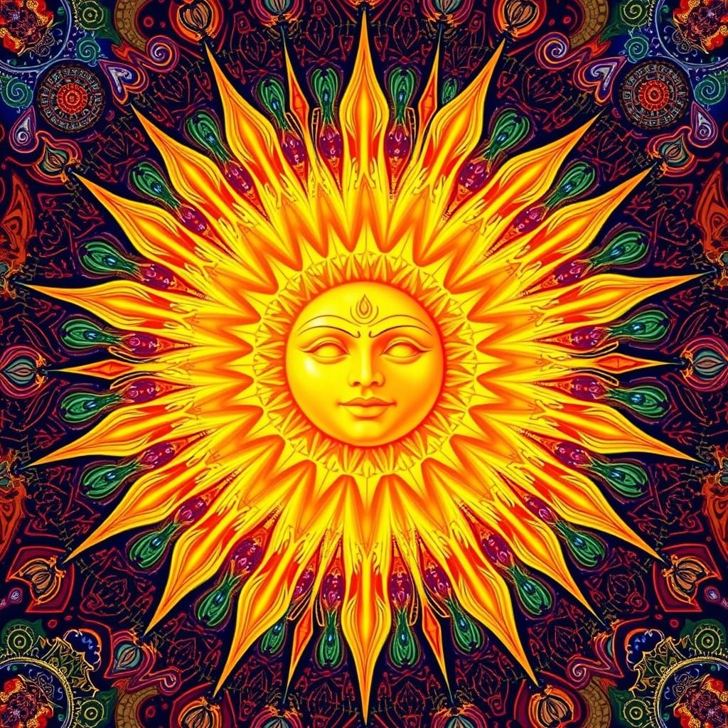 Vibrant Sun with Surya's Majestic Face in a Kaleidoscope of ...