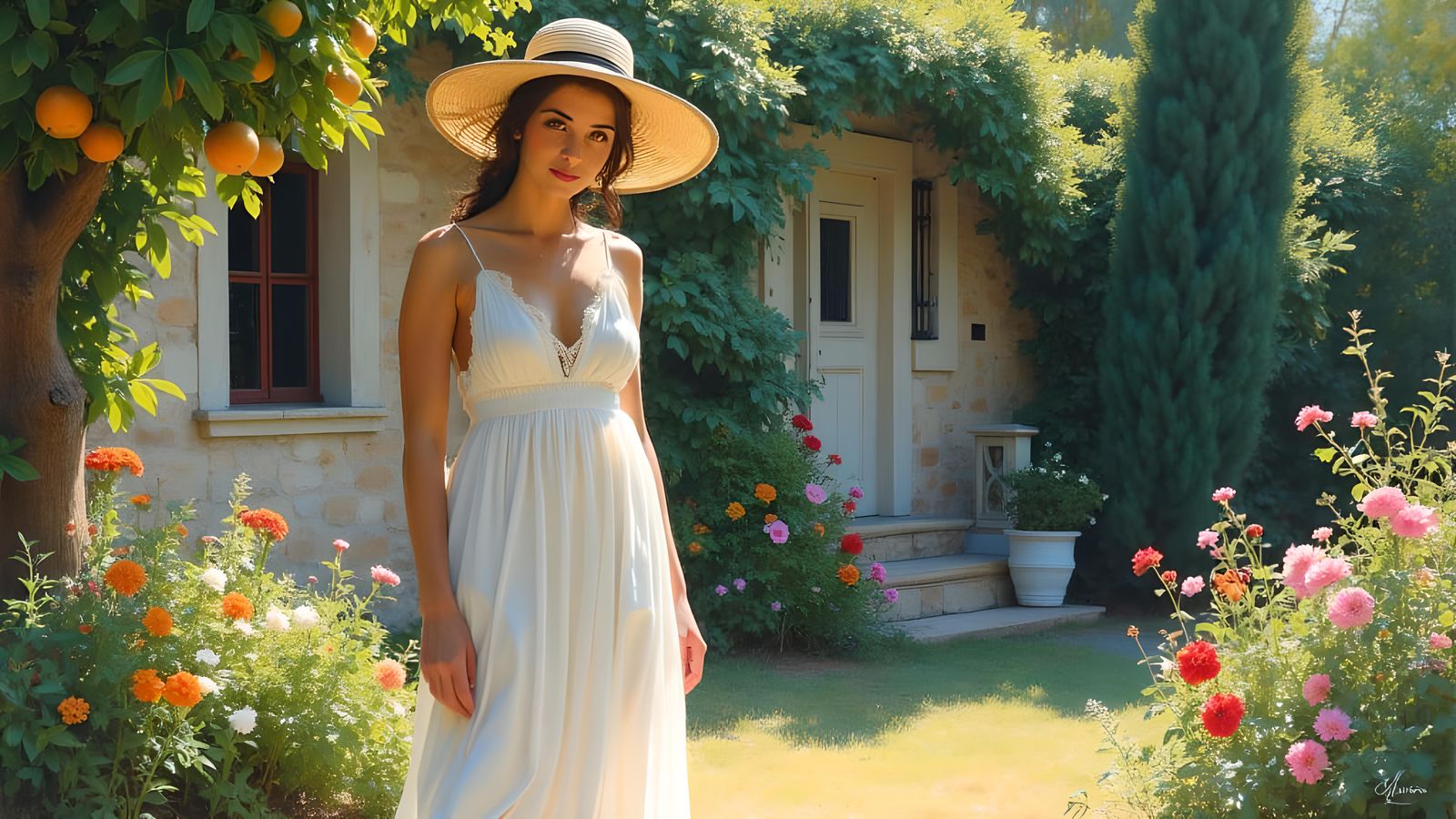 Corfu Garden Painting in Impressionist Style