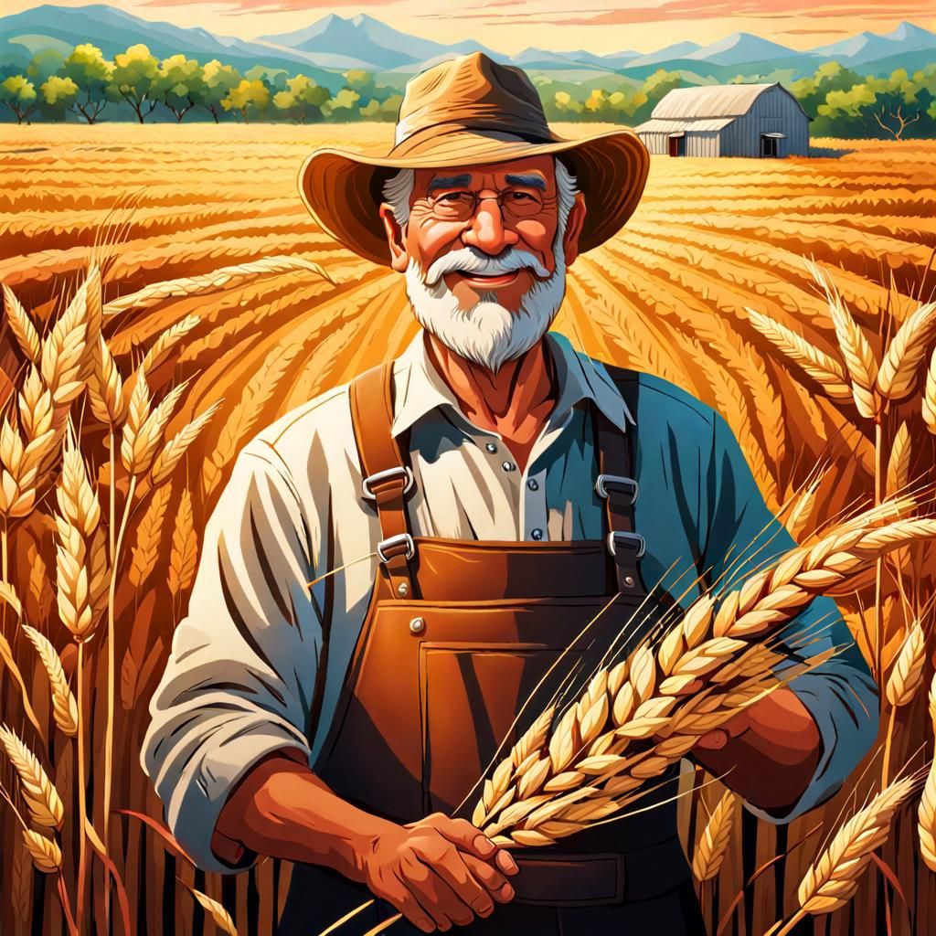Farmer's Joyful Harvest in Hyperrealistic Style