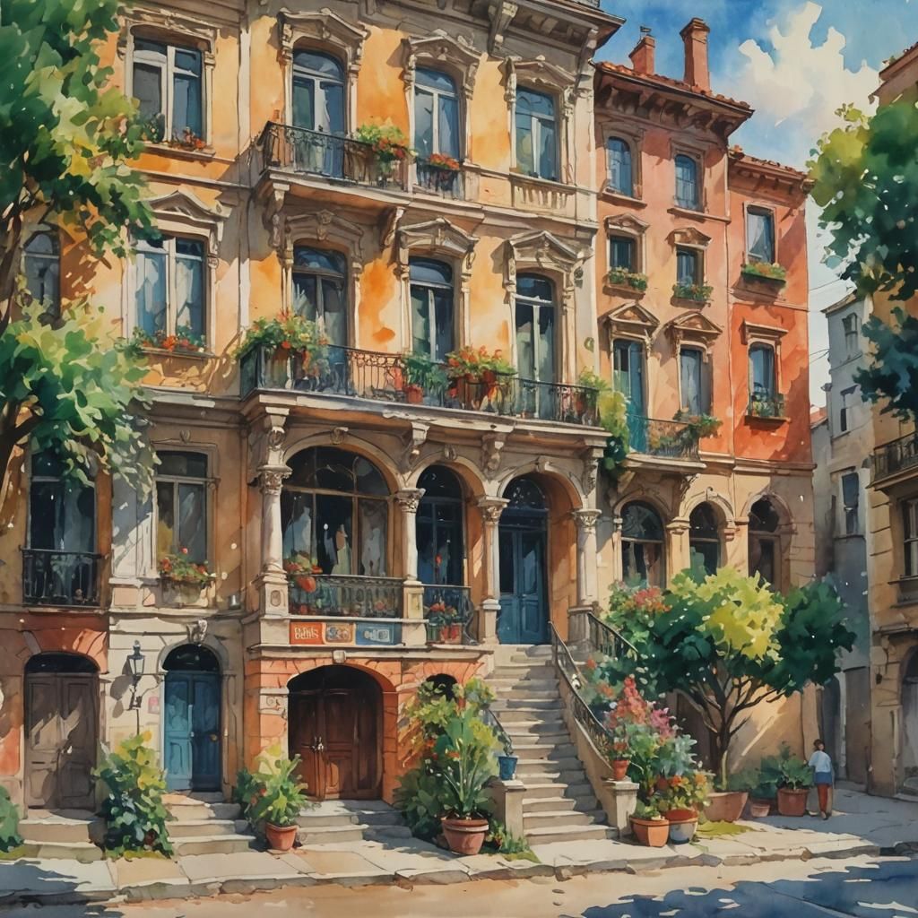 Gouache Style Interior: Museum Epic Impressionist Masterpiec...