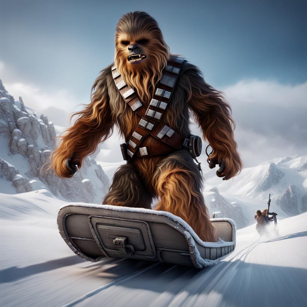 Chewbacca's Snowy Sled Ride: Detailed Matte Painting