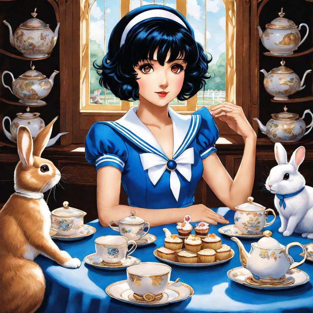 Sailor Mercury Moon Tea Party with Rabbits