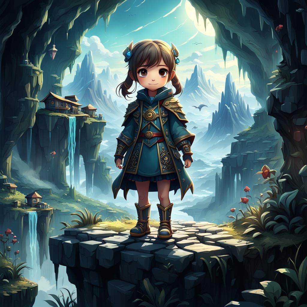 Detailed Chibi Character with Breathtaking Views