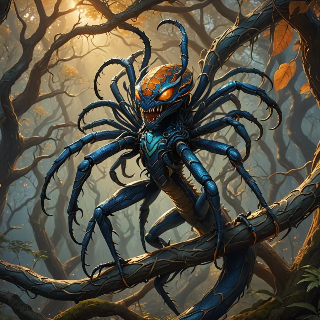 Serpent Spider Creature in Mystical Forest