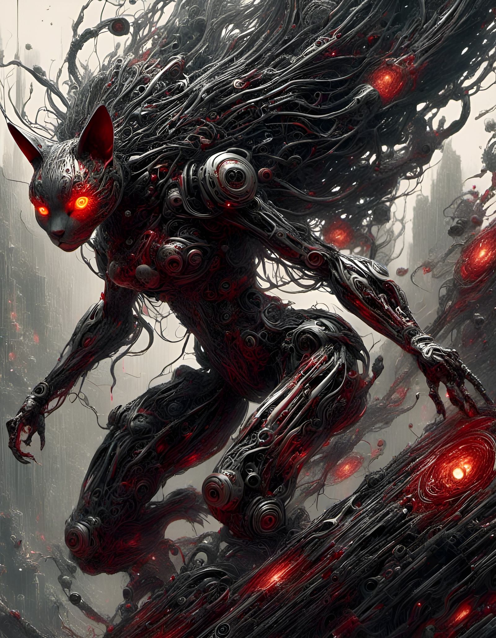 Surreal Battle Mechanoid Cat Girl Portrait