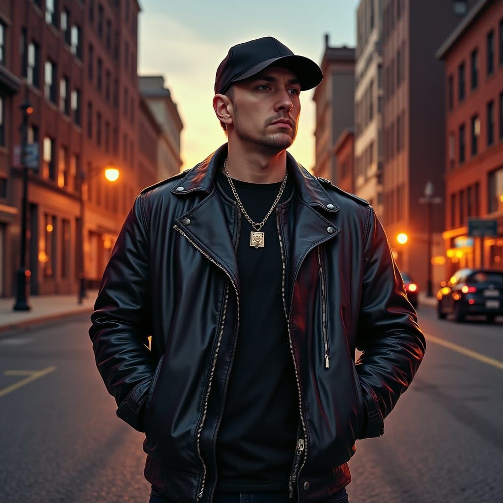 Gritty Detroit Streetscape in Urban Art Style