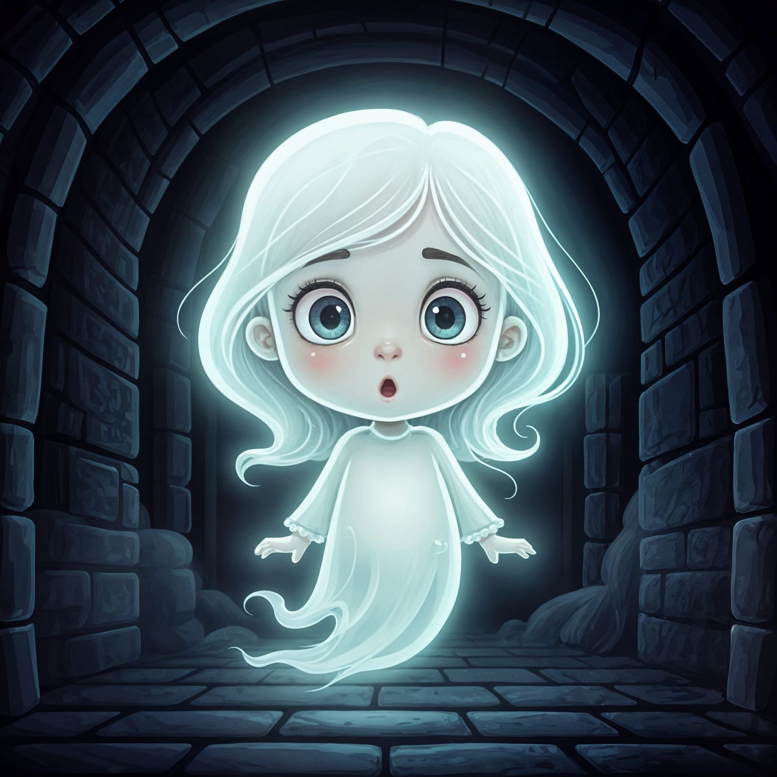 Cute Ghost Girl Portrait in Cartoon Style