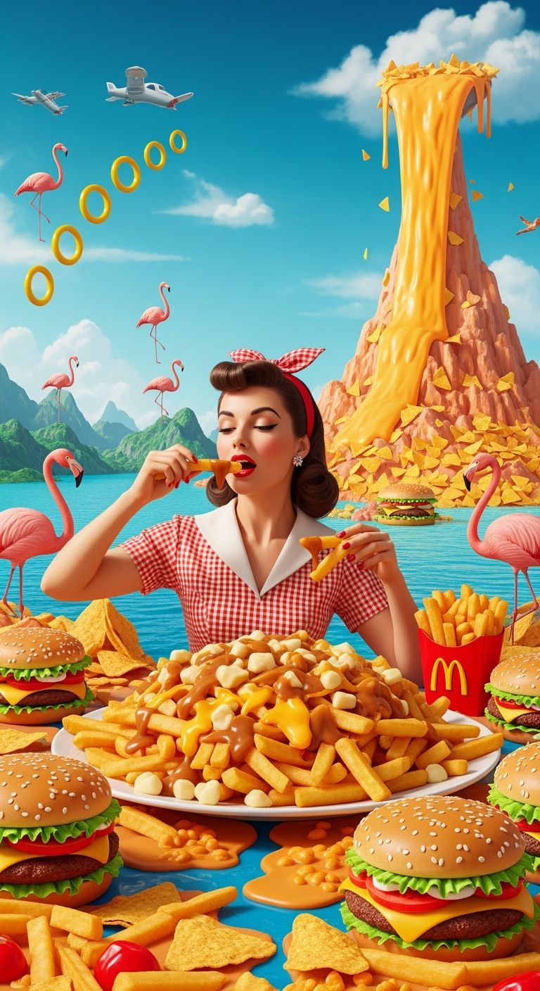 Vintage Diner Feast with Flamingos and Sonic Rings