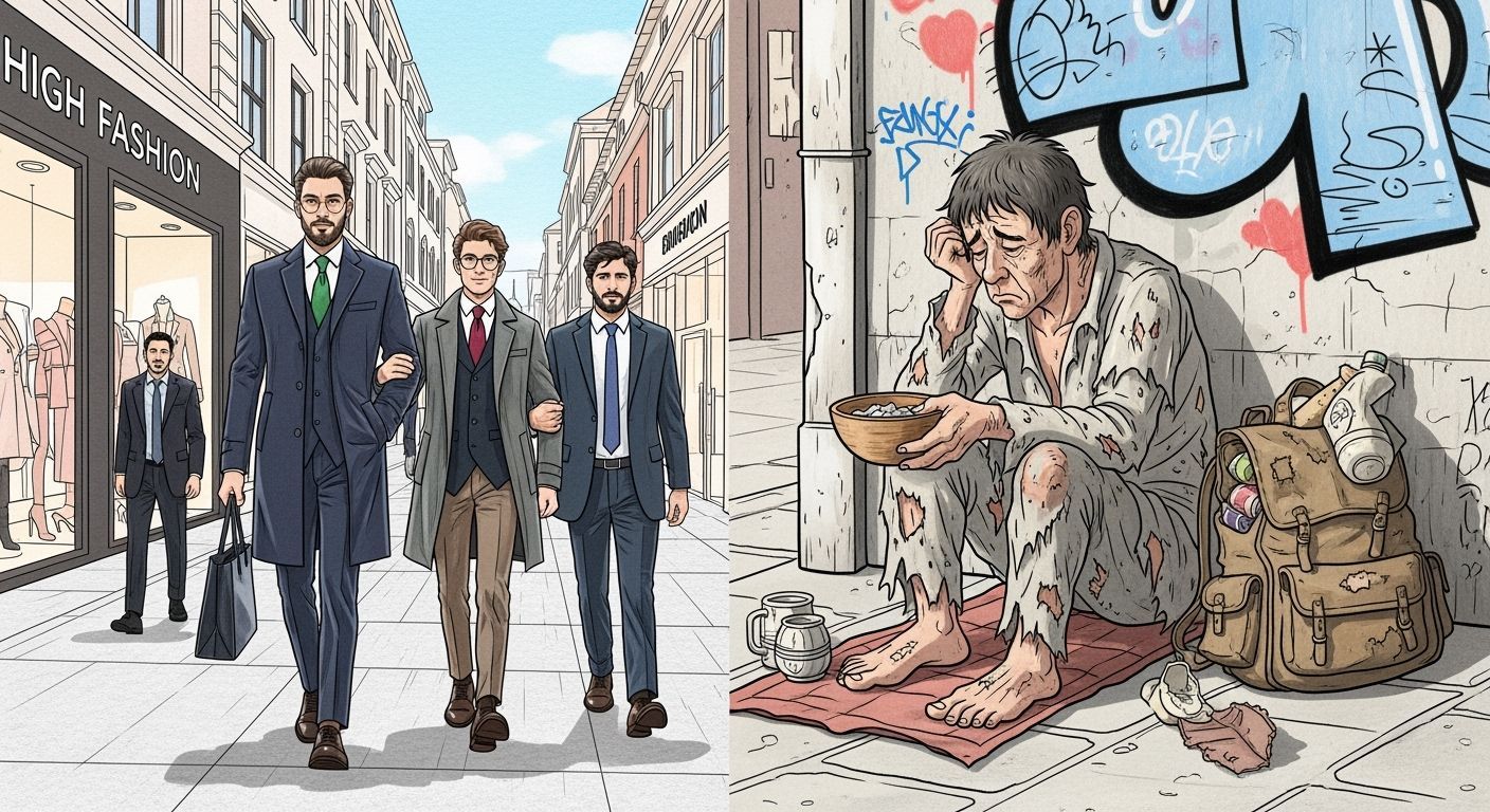 Contrasting Fortunes: A Colour Pencil Illustration