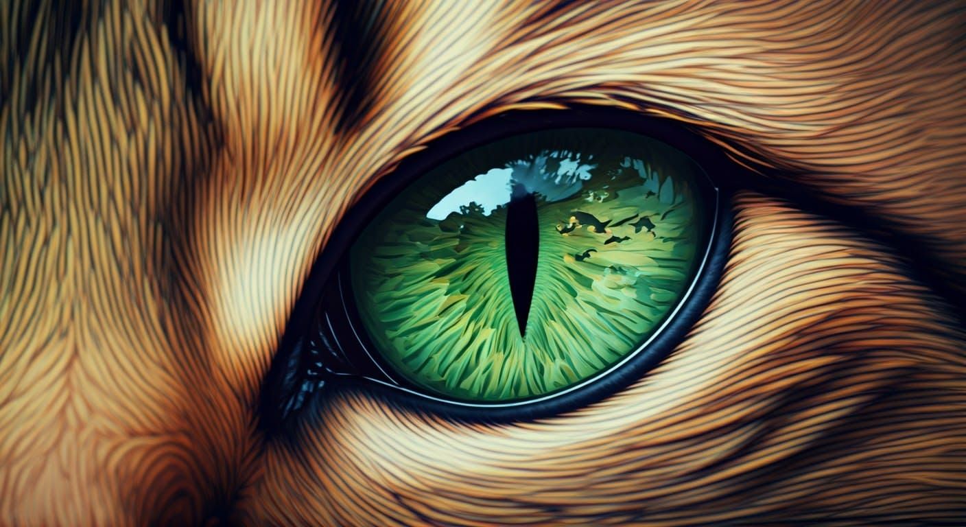 Surreal Cat Eye in Psychedelic Fractal Landscape with Birds ...