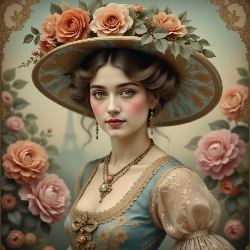 Belle Epoque Parisian Woman in Art Nouveau Style