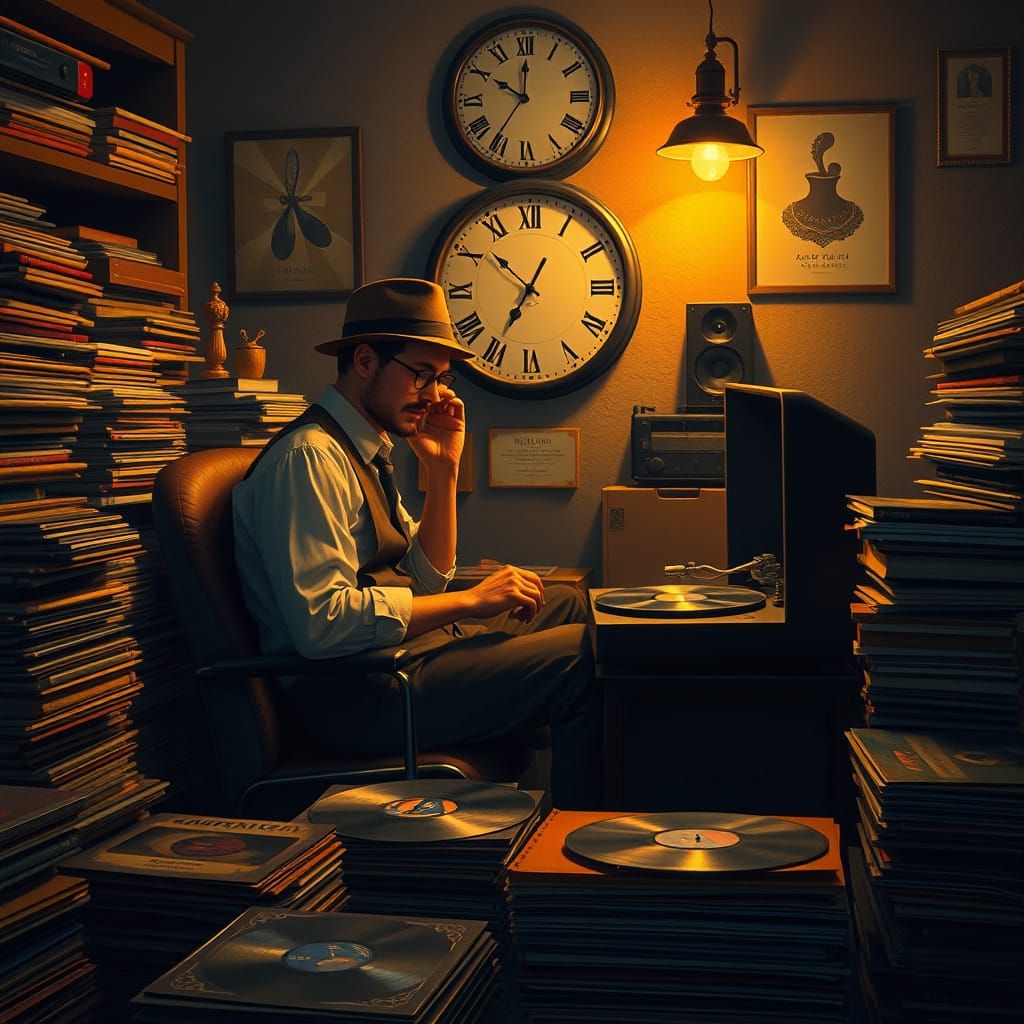 Vinyl Collector in a Timeless Music Sanctuary