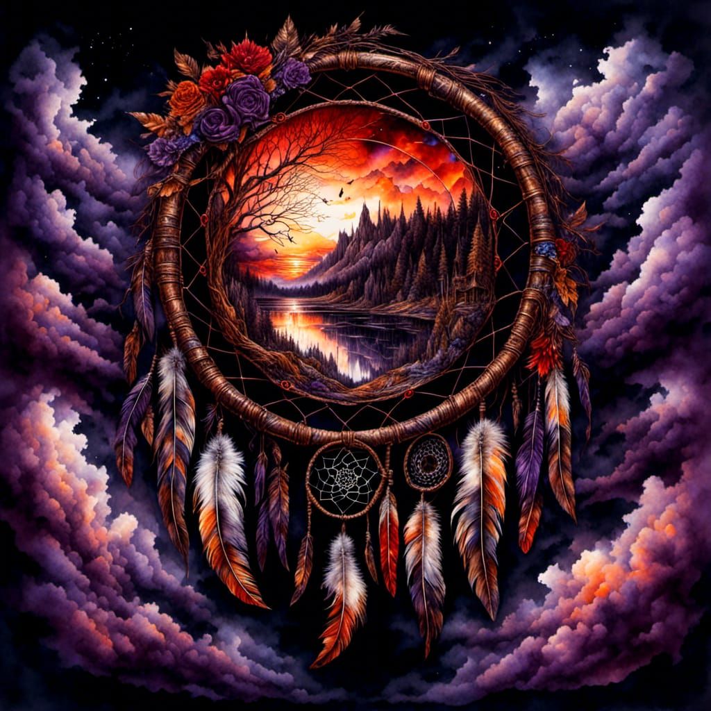 Dreamcatcher Double Exposure Celestial Fire Landscape