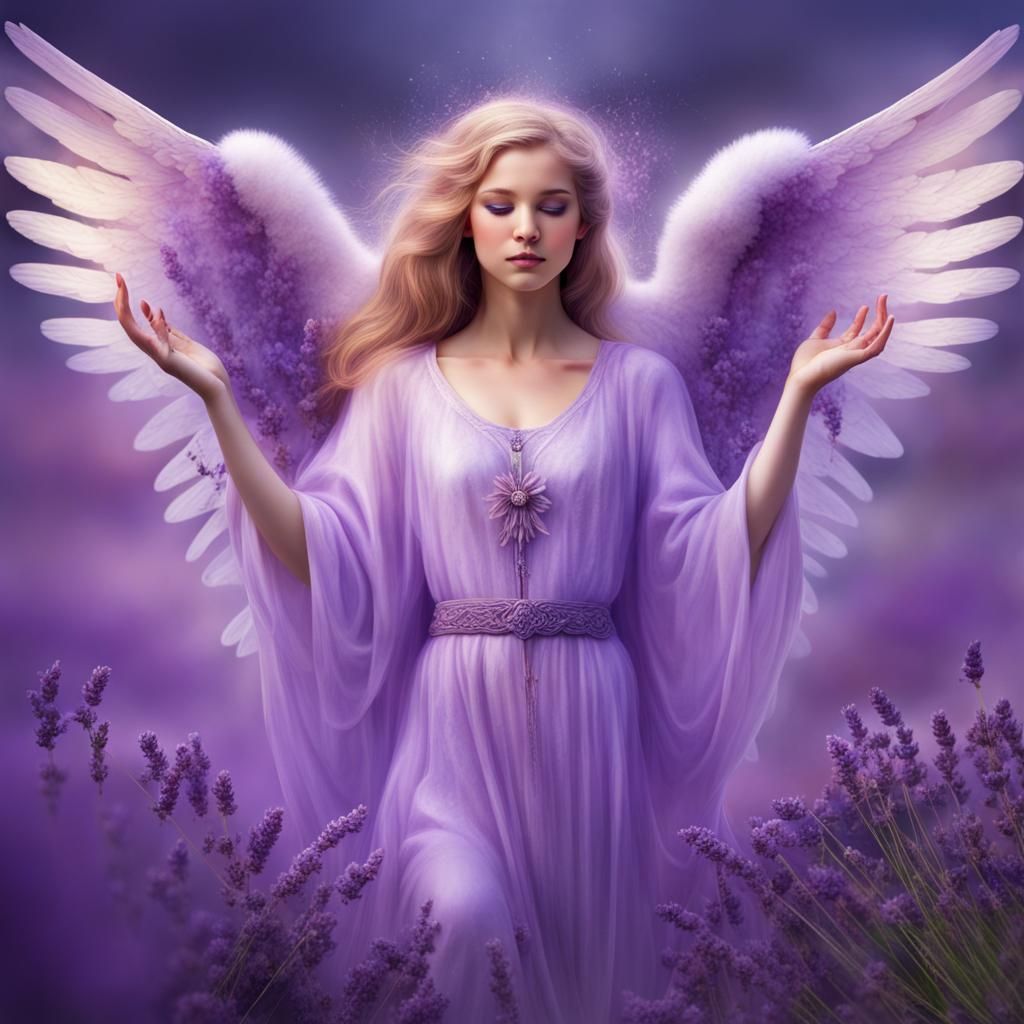 Ethereal Lavender Angel Spreading Colorful Magic