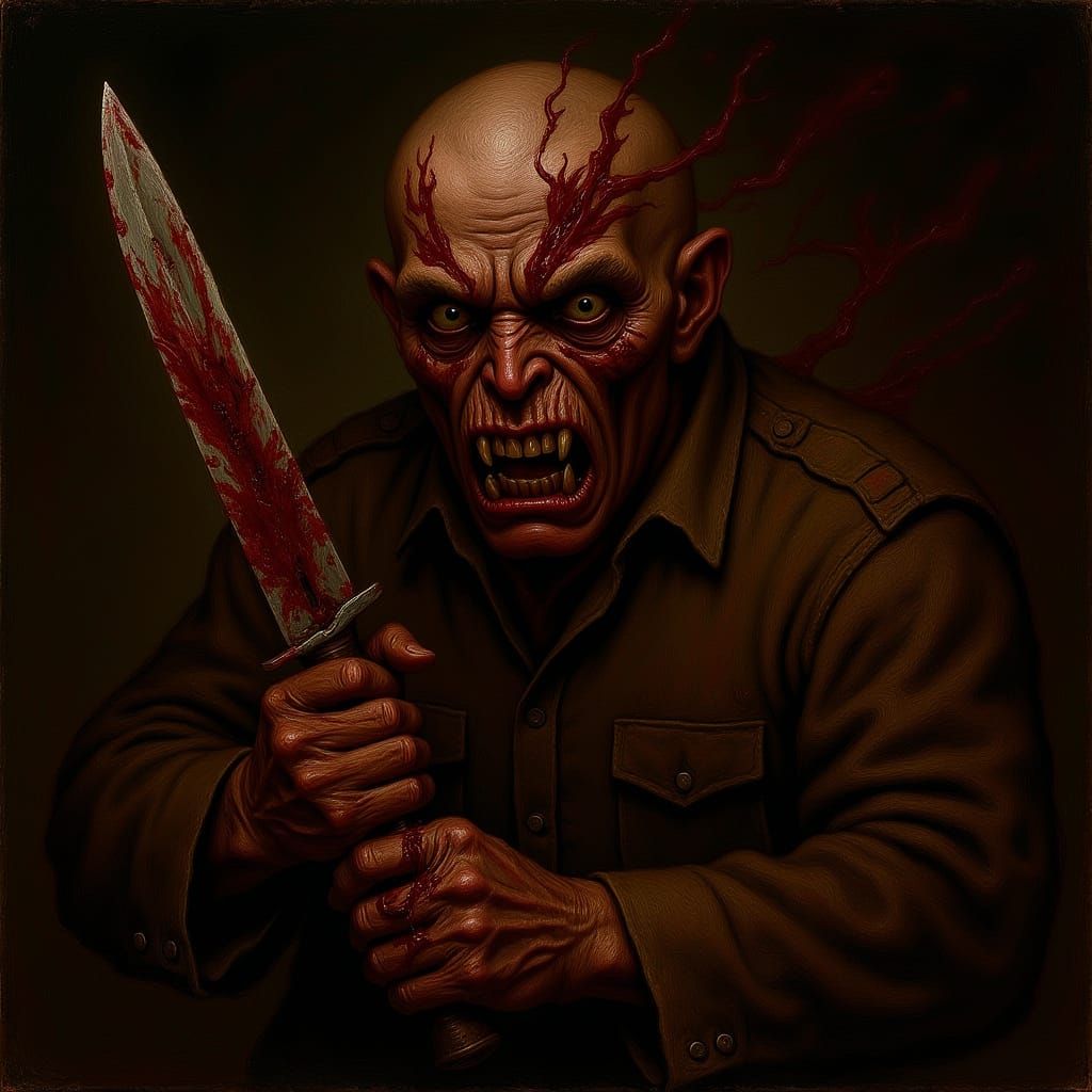 Withered Hand with Knife: A Gouache Impasto Painting