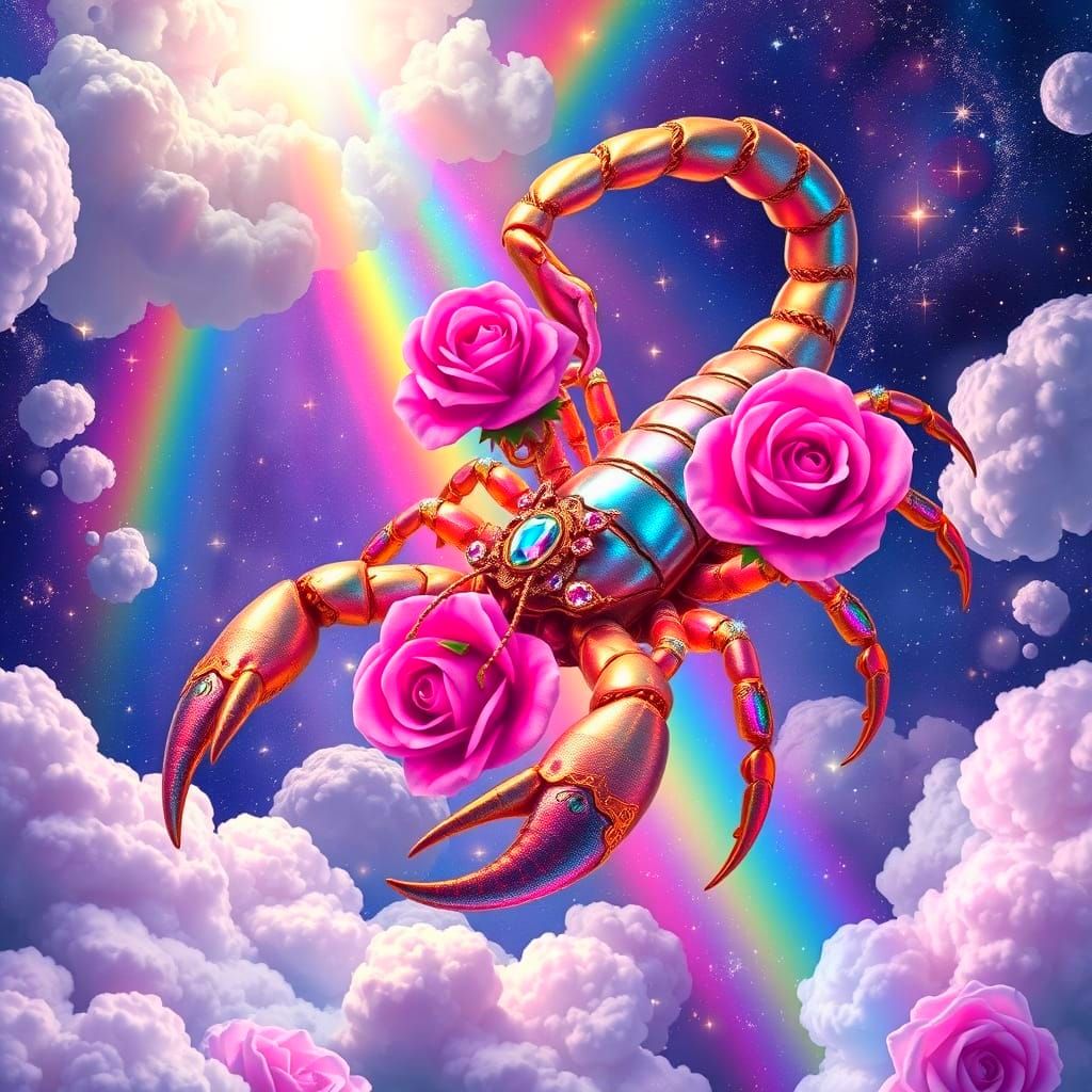 Jeweled Scorpion Soaring Through a Rose Nebula