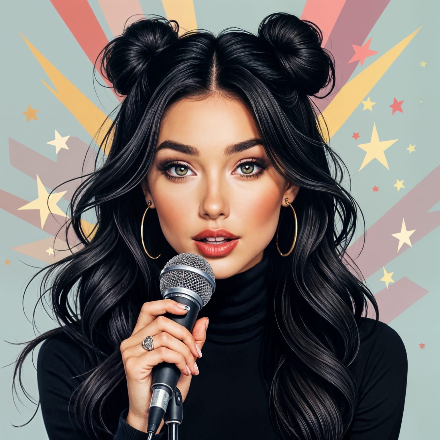 Woman Singing with Abstract Background, in DALL-E Style