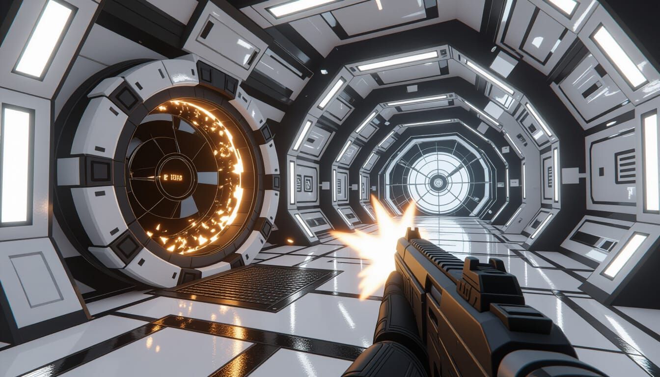 First-Person Shooter Game Portals in Chrome Rooms