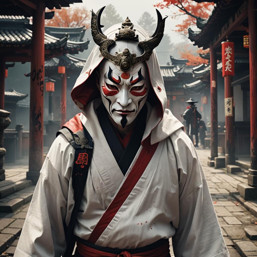 Kabuki Masked Monk Stalks Victim in Temple