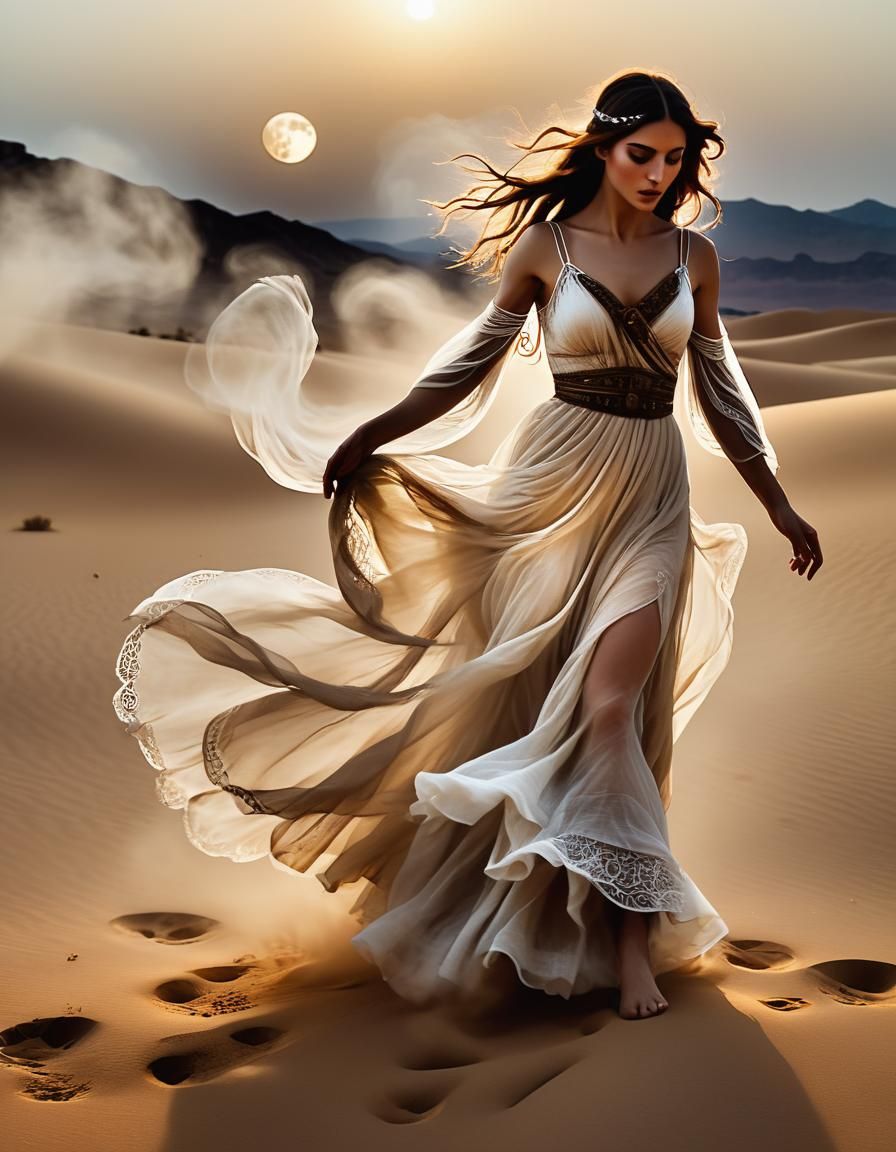 Gothic Greek Beauty Dancing Under Moonlight